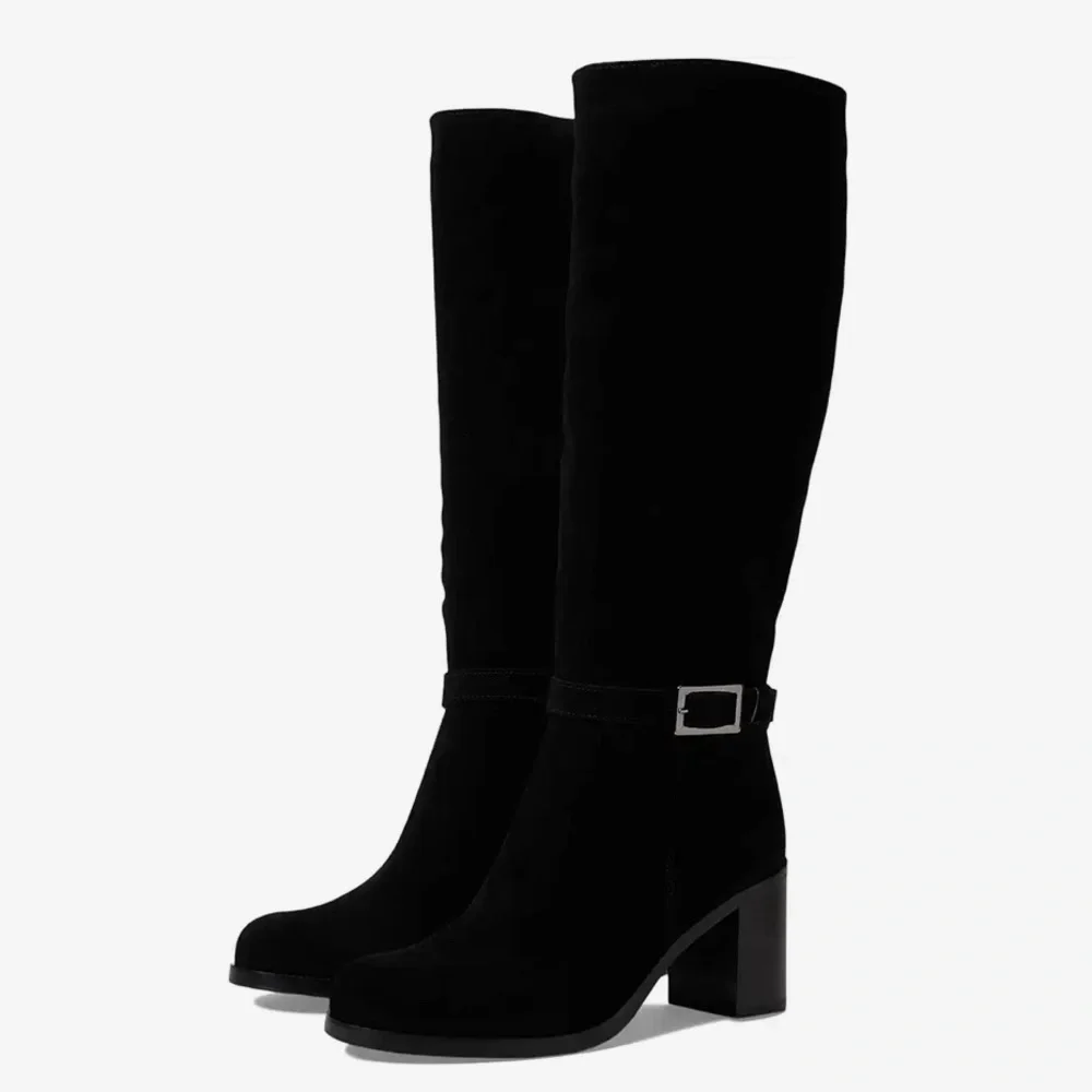 NWT La Canadienne Paul Buckled High Heel Boots, Black Size 7.5M New in Box